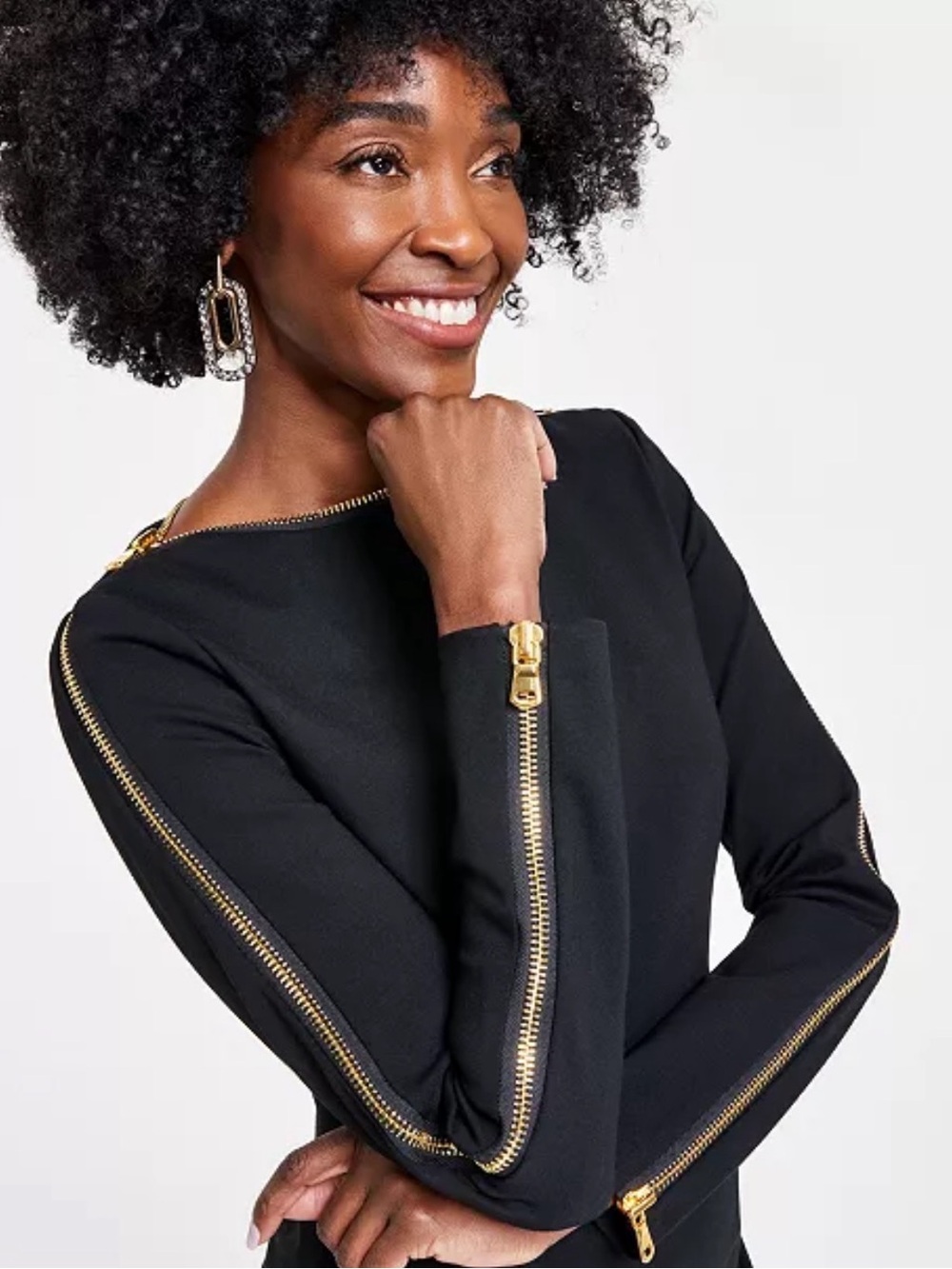 INC International Concepts Black Zipper-Trim Dress Size 16